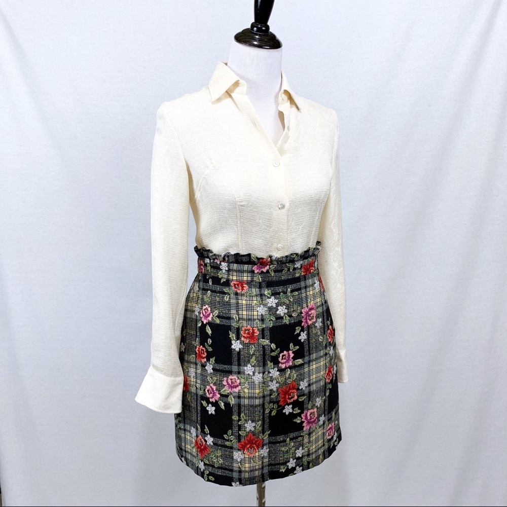 Topshop Floral Plaid Mini Skirt - Black, Red, Pink, Yellow